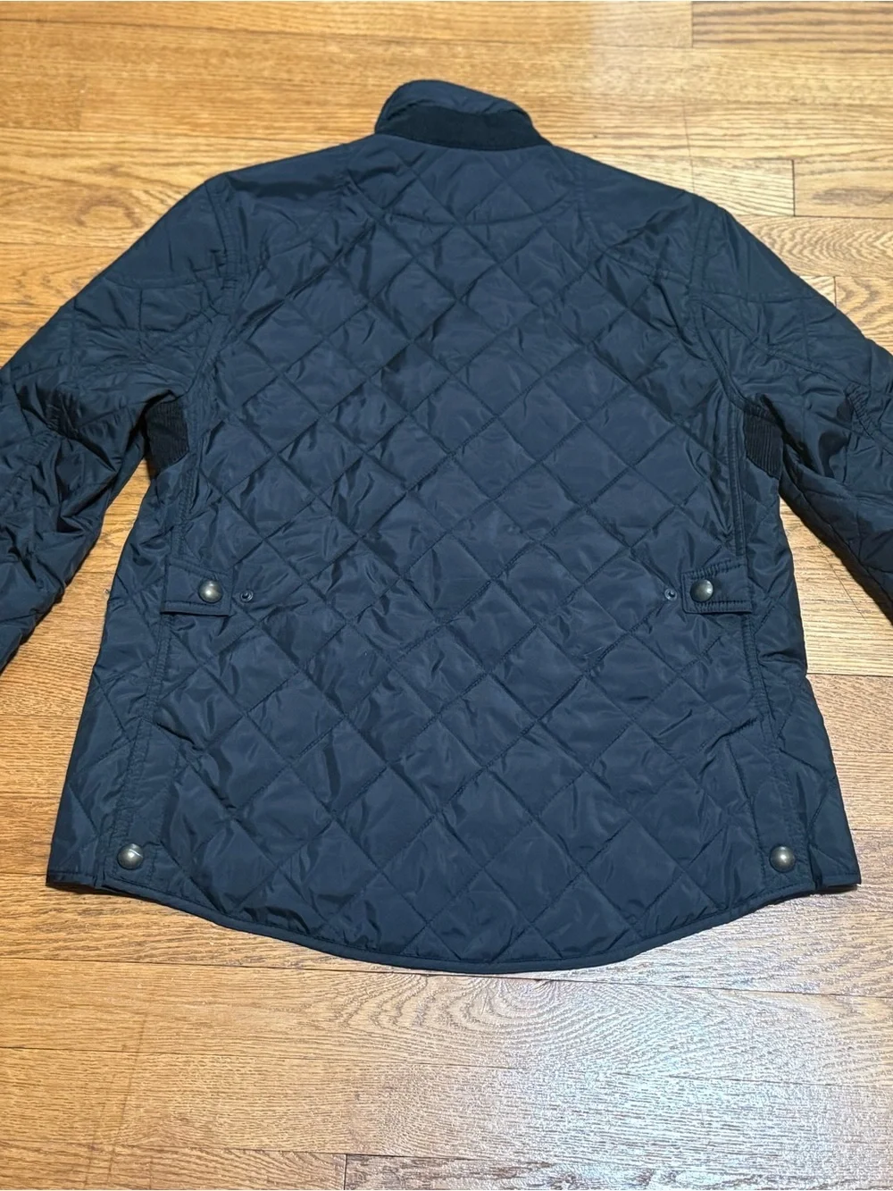 Ralph Lauren Sport Black Diamond-Quilted Riding Jacket w/Embroidered Crest Logo